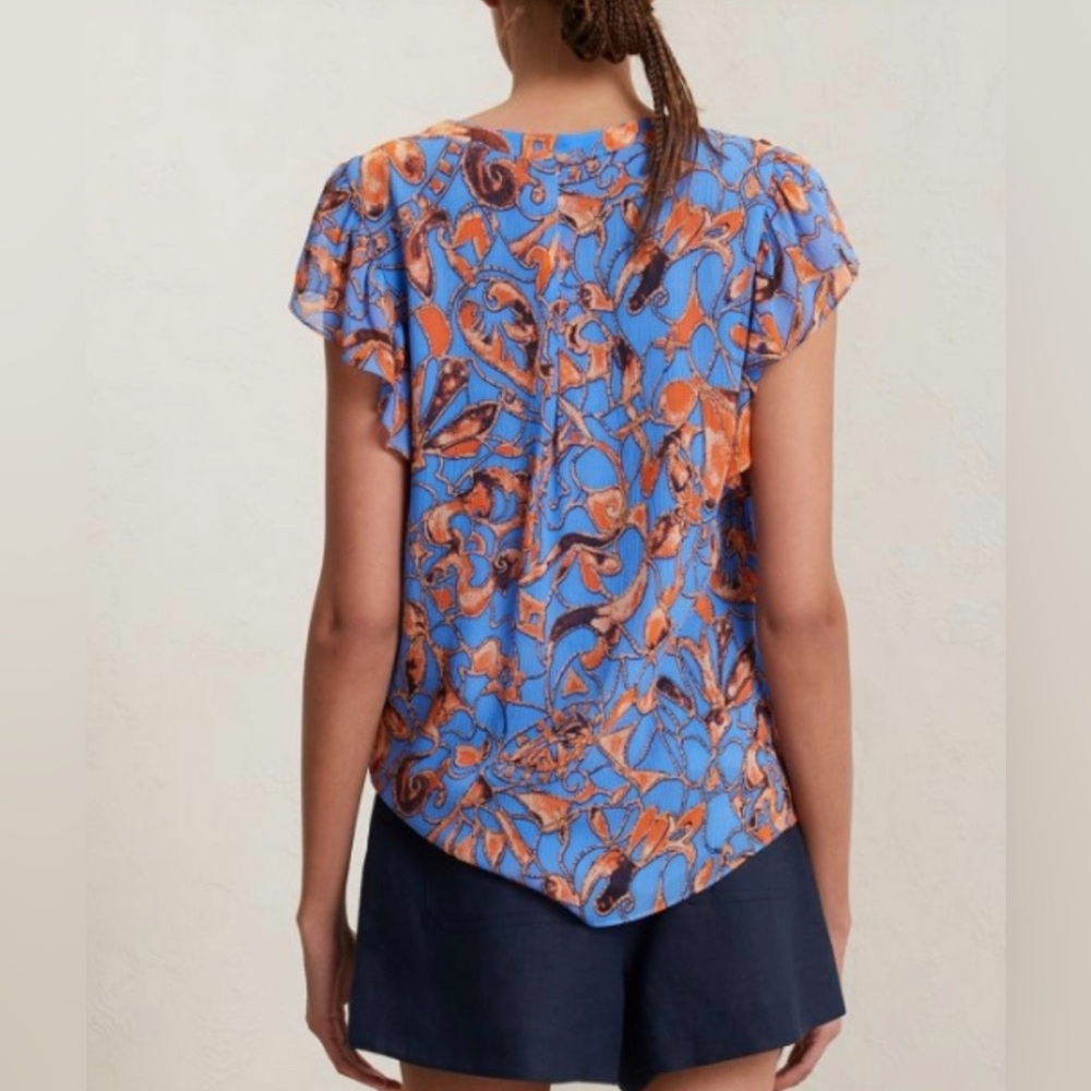 A.L.C. Blue and Orange Floral Blouse - Picture 3 of 3